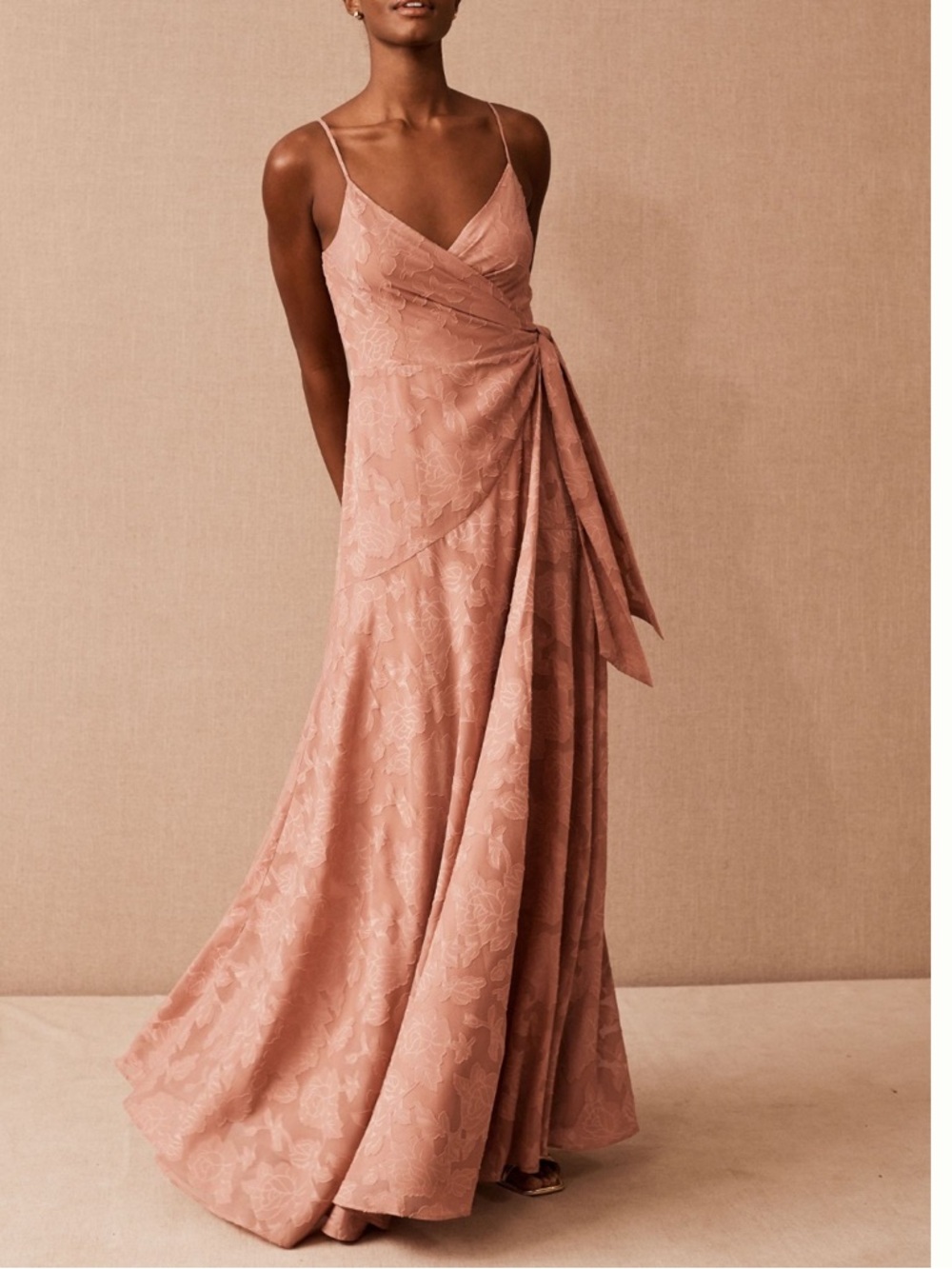 BHLDN Dusty Rose Lace Maxi Wrap Dress
